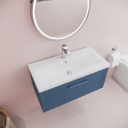 Balterley Wall Hung 1 Drawer Vanity Unit - Mid-Edge Basin 800mm, Satin Blue - thumbnail 3