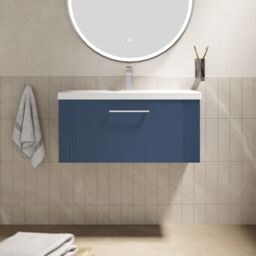 Balterley Wall Hung 1 Drawer Vanity Unit - Mid-Edge Basin 800mm, Satin Blue - thumbnail 2