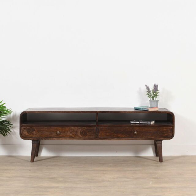 IH Design Malena Dark Mango Wood Large TV Stand with 2 Drawers in Dark Brown - image 1