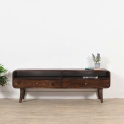 IH Design Malena Dark Mango Wood Large TV Stand with 2 Drawers in Dark Brown