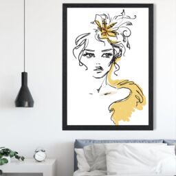 ARTZE Female Fashion Pen & Ink Sketch Framed Print SIZE: A3 with Black Frame in Yellow - Size: A4 - thumbnail 2