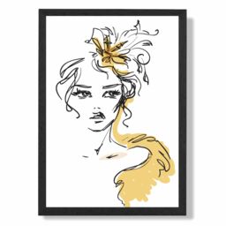 ARTZE Female Fashion Pen & Ink Sketch Framed Print SIZE: A3 with Black Frame in Yellow - Size: A4 - thumbnail 1