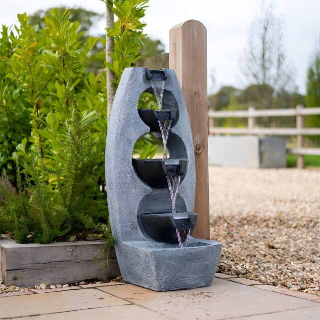 Primrose Tiered Stone Effect Cascading Water Feature Pouring Bowls 5 Tier 102cm in Light Grey - image 1
