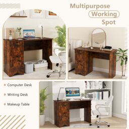 Costway Computer Desk Home Office Writing Study Desk with 2 Drawers-Brown in Brown - thumbnail 4