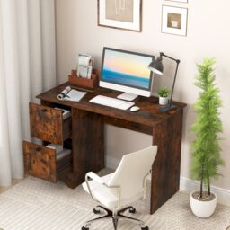 Costway Computer Desk Home Office Writing Study Desk with 2 Drawers-Brown in Brown - thumbnail 5