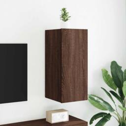 Berkfield Home TV Wall Cabinet with LED Lights Brown Oak 30.5x35x70 cm - thumbnail 2
