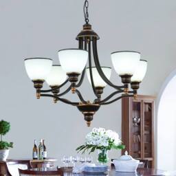 NIVOR Classic 6-Light Bell Pendant, Black Gold Frosted Glass Chandelier E27 in Bronze