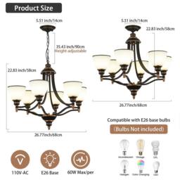 NIVOR Classic 6-Light Bell Pendant, Black Gold Frosted Glass Chandelier E27 in Bronze - thumbnail 2