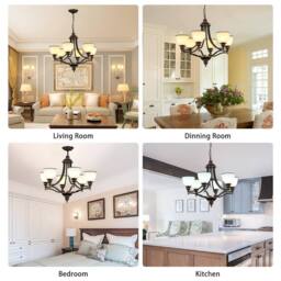 NIVOR Classic 6-Light Bell Pendant, Black Gold Frosted Glass Chandelier E27 in Bronze - thumbnail 6