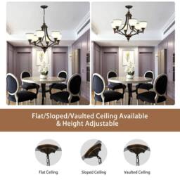 NIVOR Classic 6-Light Bell Pendant, Black Gold Frosted Glass Chandelier E27 in Bronze - thumbnail 7