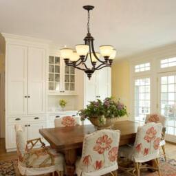 NIVOR Classic 6-Light Bell Pendant, Black Gold Frosted Glass Chandelier E27 in Bronze - thumbnail 4
