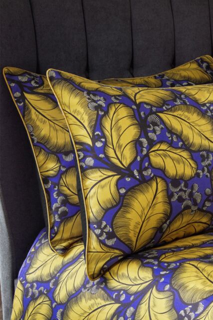 Edinburgh Weavers Magali 200TC Leaf Premium Cotton Sateen Piped Pair of Pillowcases in Yellow - image 1
