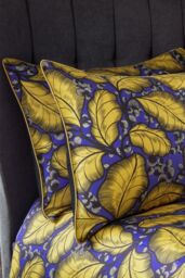 Edinburgh Weavers Magali 200TC Leaf Premium Cotton Sateen Piped Pair of Pillowcases in Yellow - thumbnail 1