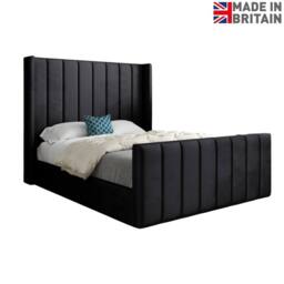 KDMD Stretton Winged Upholstered Black Soft Velvet Designer Bed Frame - Size: Small Single - thumbnail 3