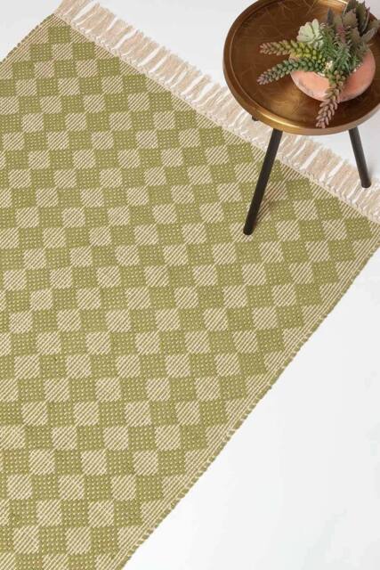 Homescapes Lima Handwoven Cotton Textured Rug in Green - Size: 120 cm x 170 cm - image 1