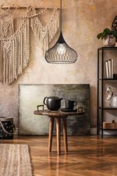 Eglo Staverton Metal 1 Light Ceiling Pendant in Black - thumbnail 3