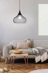 Eglo Staverton Metal 1 Light Ceiling Pendant in Black - thumbnail 2