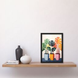 Artery8 Wall Art Print Trio of Colourful Monstera Cheese Plant Pots Botanical Oil Painting Artwork Framed - Size: A4 - thumbnail 4