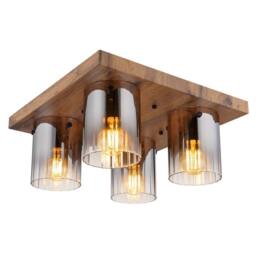 Netlighting Underwood Cluster Ceiling Light Wood Look Smoke Glass 4x E27 in Brown - thumbnail 1