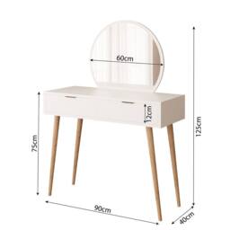 BIMOSSA Women's Vanity Dressing Table with Round Mirror, 2 Drawer Makeup Desk (Lucy) in White - thumbnail 3