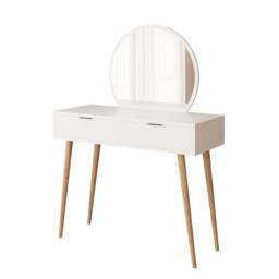 BIMOSSA Women's Vanity Dressing Table with Round Mirror, 2 Drawer Makeup Desk (Lucy) in White - thumbnail 4