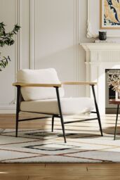 H&O Direct Linen Armchair with Metal Frame & Thick Cushion in Beige - thumbnail 2