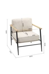 H&O Direct Linen Armchair with Metal Frame & Thick Cushion in Beige - thumbnail 6