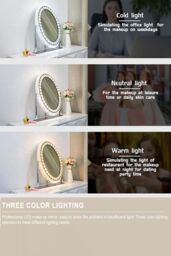 Living and Home 360° Rotation Vanity Oval Mirror with Lights 3 Color Lighting Modes Vanity Mirror in Natural - thumbnail 3