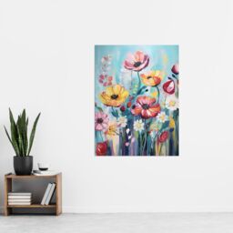 "Artery8 Teal Pink Yellow Flowers Elegant Watercolour Artwork Wildflower Meadow Extra Large XL Unframed Wall Art Poster Print - Size: W24"" x H32""" - thumbnail 4