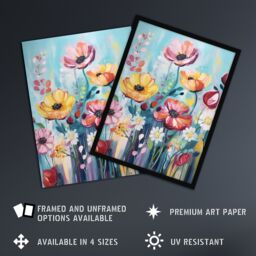"Artery8 Teal Pink Yellow Flowers Elegant Watercolour Artwork Wildflower Meadow Extra Large XL Unframed Wall Art Poster Print - Size: W24"" x H32""" - thumbnail 2