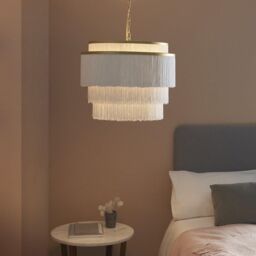 Netlighting 'VARESE' Stylish Dimmable Indoor 3 Light Fabric Ceiling Pendant in Gold - thumbnail 2