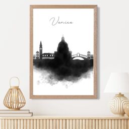 ARTZE Venice Watercolour Skyline City Framed Print SIZE: A4 with Oak Frame in Black - thumbnail 2