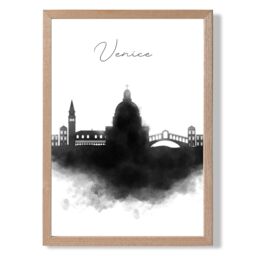ARTZE Venice Watercolour Skyline City Framed Print SIZE: A4 with Oak Frame in Black