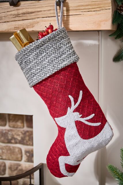 Dibor Set of 4 Red Sweater Knit Reindeer Xmas Gift Christmas Stocking - Size: 4 Pack - image 1
