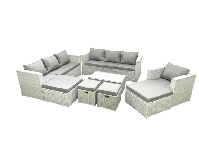 Fimous Rattan Garden Furniture Set 8 Pieces Outdoor Garden Sofa Chair Coffee Table Set with 4 Footstools Light Grey Mixed - image 1