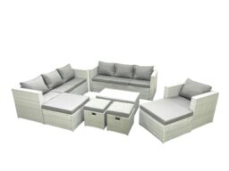 Fimous Rattan Garden Furniture Set 8 Pieces Outdoor Garden Sofa Chair Coffee Table Set with 4 Footstools Light Grey Mixed - thumbnail 2
