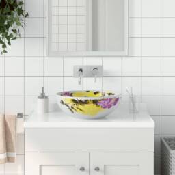Berkfield Home Countertop Basin Multicolour Round Œ¶41x14 cm Ceramic in White - Size: 41x14 cm