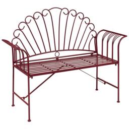Wyld and Coco Burgundy Iron 2-Seater Outdoor Bench - Retro Style with Flared Arms in Red - thumbnail 3