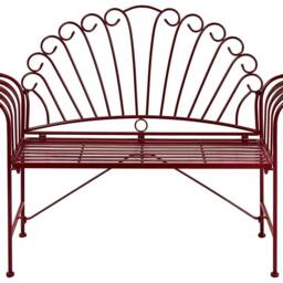Wyld and Coco Burgundy Iron 2-Seater Outdoor Bench - Retro Style with Flared Arms in Red - thumbnail 2
