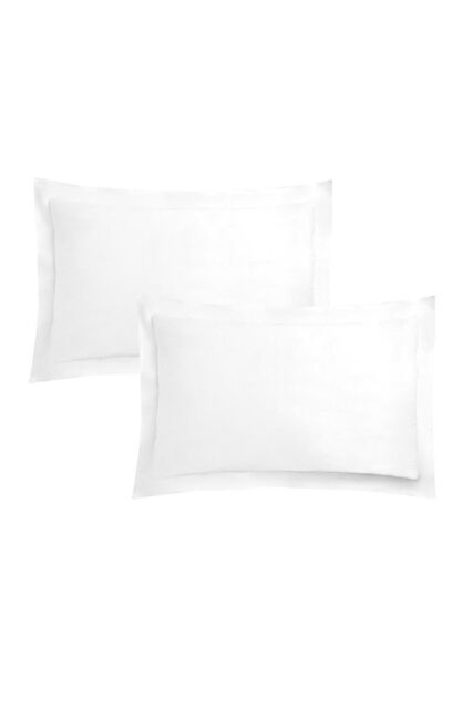 OHS 2 x Soft Plain Cotton Oxford Edge Pillowcases UK in White - image 1