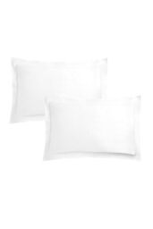 OHS 2 x Soft Plain Cotton Oxford Edge Pillowcases UK in White