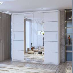 Sliding Wardrobes 4U Eden Double Mirror Sliding Door Wardrobe 150cm X 217cm in White - Size: 150 cm X 217 cm - thumbnail 1
