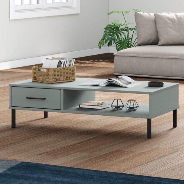 Berkfield Home Coffee Table with Metal Legs Grey Solid Wood Pine OSLO - image 1