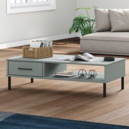 Berkfield Home Coffee Table with Metal Legs Grey Solid Wood Pine OSLO