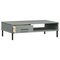 Berkfield Home Coffee Table with Metal Legs Grey Solid Wood Pine OSLO - thumbnail 5