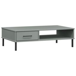 Berkfield Home Coffee Table with Metal Legs Grey Solid Wood Pine OSLO - thumbnail 2