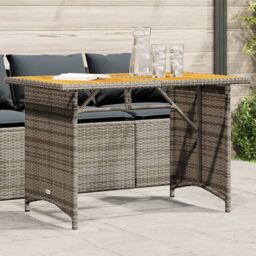 Berkfield Home Garden Table with Wooden Top Grey 110x68x70 cm Poly Rattan - Size: 110 x 68 x 70 cm - thumbnail 1