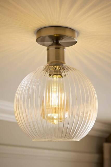 ValueLights Maddison Clear Ribbed Glass Globe Shades Flush Ceiling Light in Silver - image 1