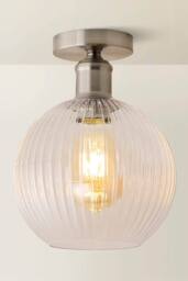 ValueLights Maddison Clear Ribbed Glass Globe Shades Flush Ceiling Light in Silver - thumbnail 3