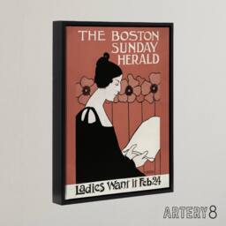 "Artery8 Herald Cover Poppies Art Nouveau Framed Canvas Wall Art Print Ethel Reed in Red - Size: W18"" x H24""" - thumbnail 2